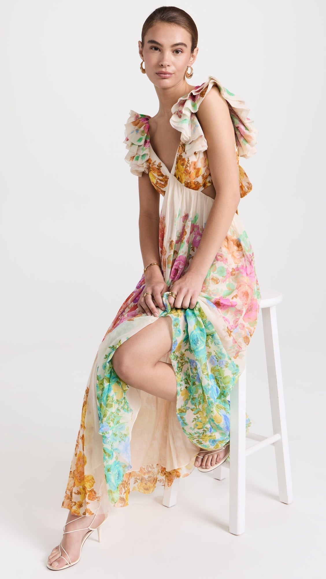 Maya | Boho Blossom Ruffle Midi Dress