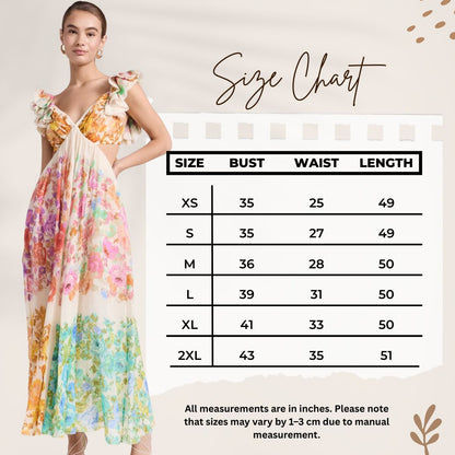 Maya | Boho Blossom Ruffle Midi Dress