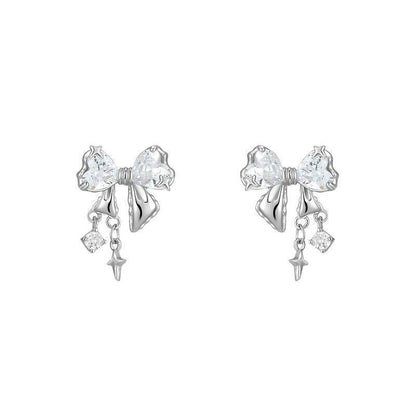 Bow Dangling Star & Stone Stud Earrings