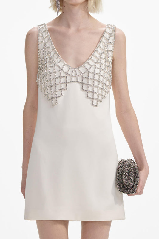 Briony Crystal Embellished Satin Mini Dress - White