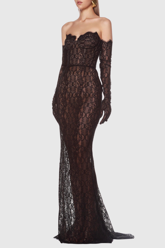 Burlita Strapless Lace Maxi Dress