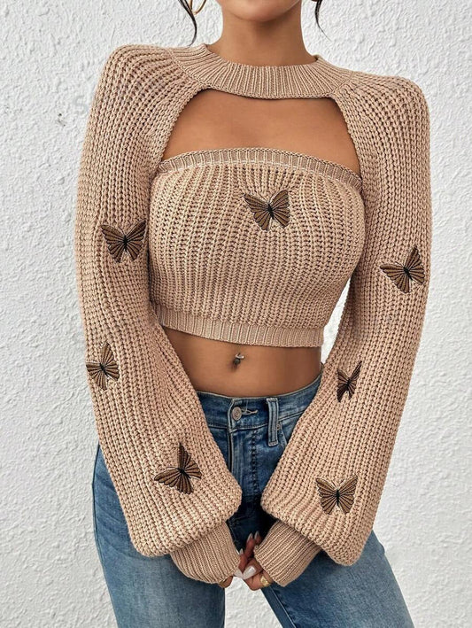 Butterfly Knit Tube Top & Bolero Shrug Set