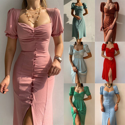 Button-Down Puff Sleeve Midi Dress