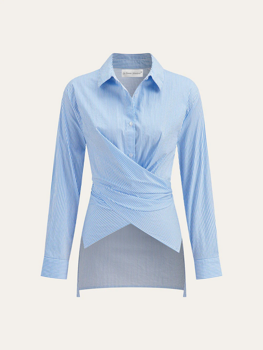 Modern Asymmetric Pinstripe Wrap Shirt