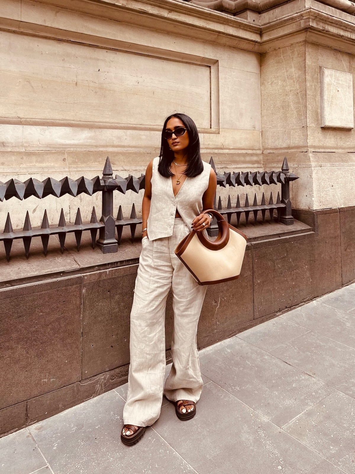 Linen Sleeveless Vest & Trousers Two-piece Set