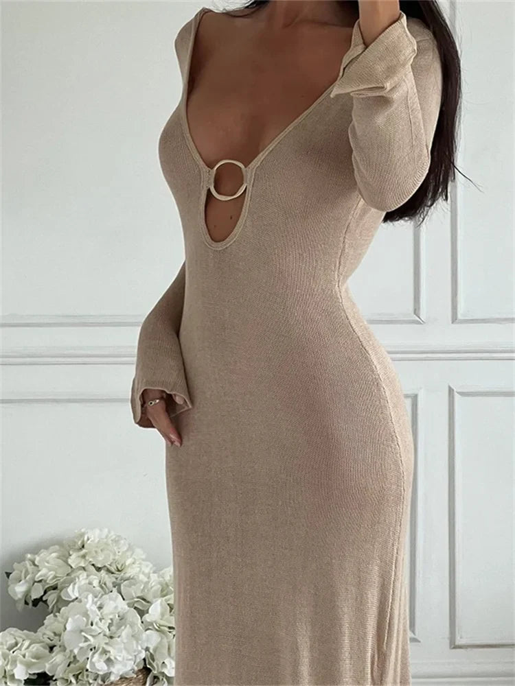 DressBetty - 2024 Solid Deep V-neck Backless Party Dress Cut Out Dresses