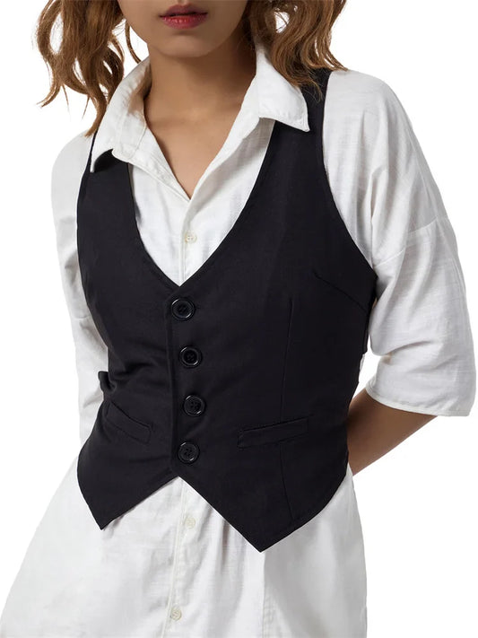 Y2K Bustiers Buttons Up Vest Waistcoat Women Summer Cropped V-neck Backless Slim Fit Corset Streetwear 2024 Crop Top