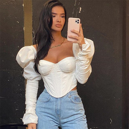 DressBetty - Puff Sleeve Slim Blouse