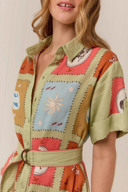 Shirt Collar Linen Long Dress