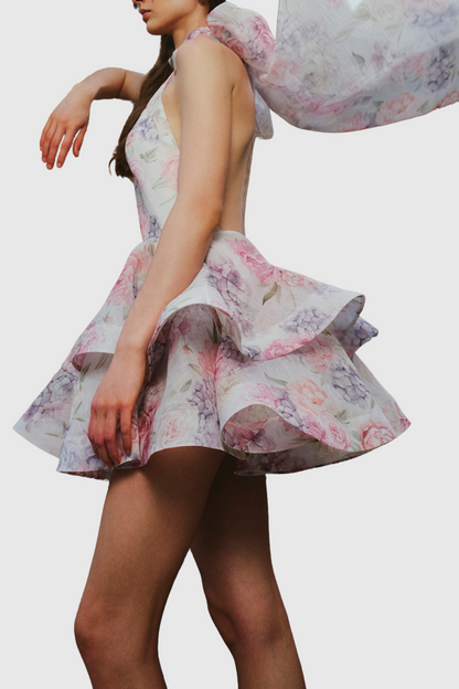 Earna Floral Print Halter Mini Dress