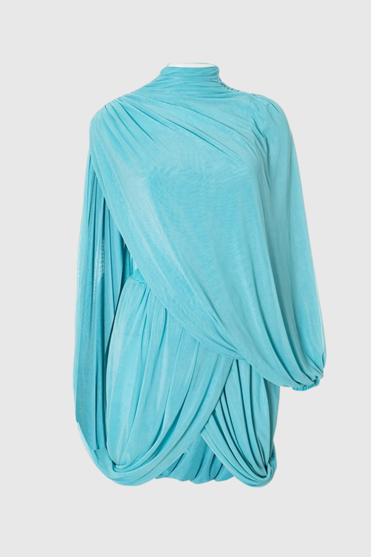 Cahya Asymmetric Draped Mesh Mini Dress