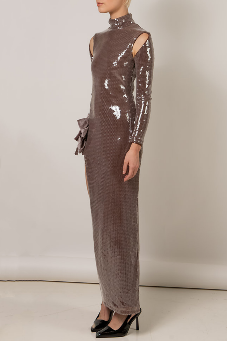 Calla Sequin Cutout Slit Maxi Dress