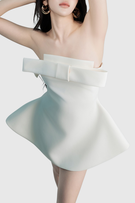 Calwa Bow Strapless Flare Mini Dress