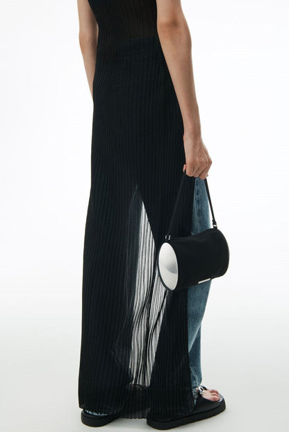 Carola Ribbed Cutaway Split Top - Black