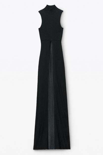 Carola Ribbed Cutaway Split Top - Black
