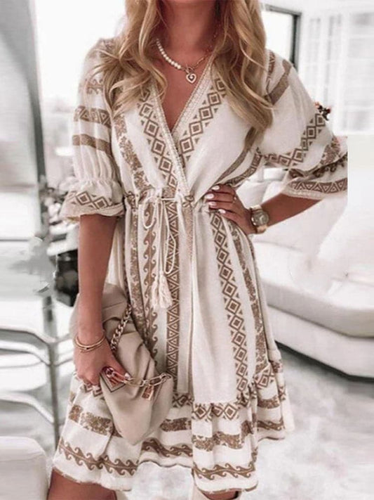 DressBetty - Casual Rhombus Print Mini Dress