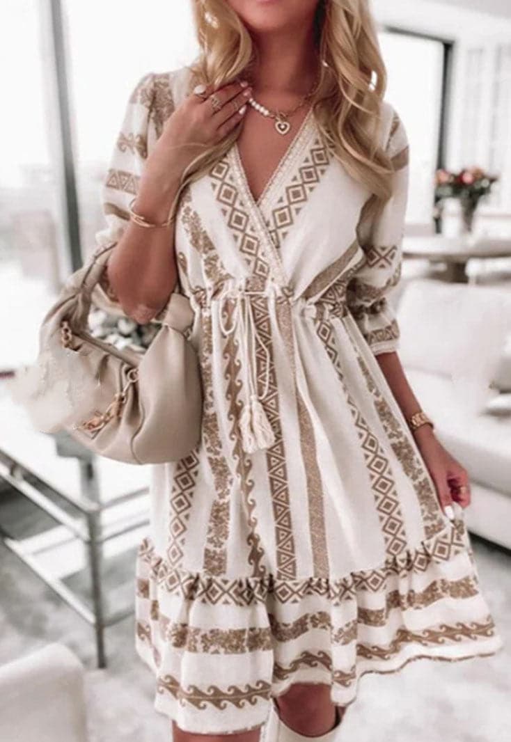 DressBetty - Casual Rhombus Print Mini Dress