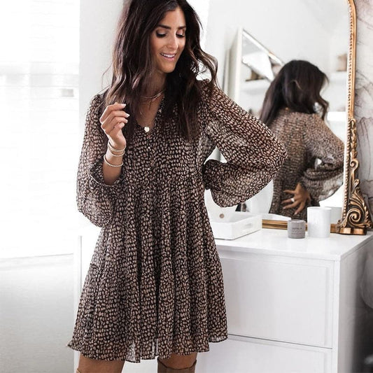 DressBetty - Casual V-neck Long Sleeve Button Mini Dress
