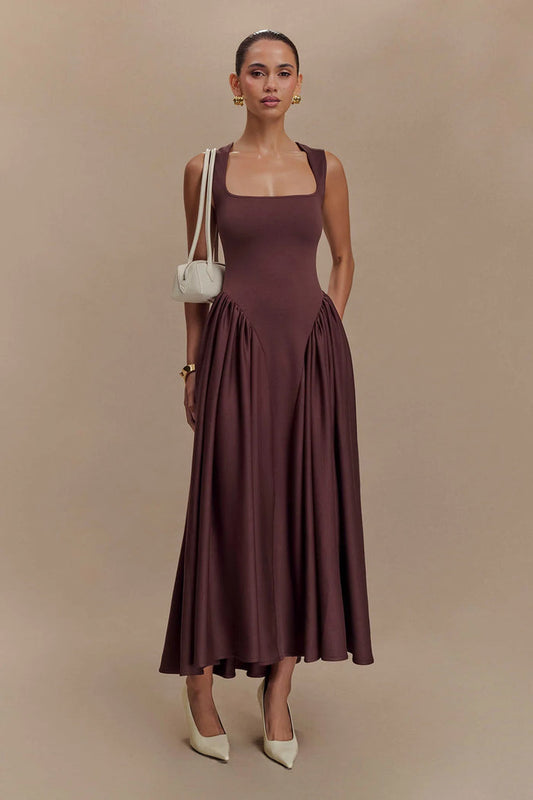 Celeste | Brown Midi Dress