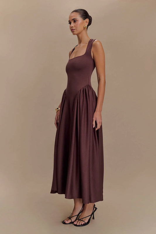 Celeste | Brown Midi Dress