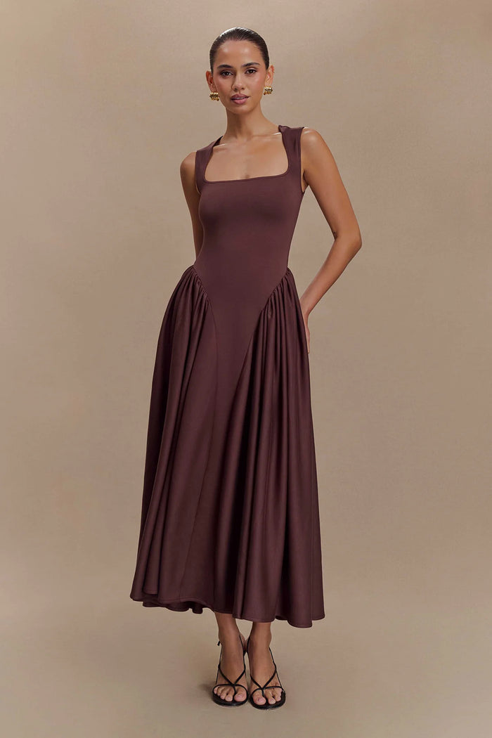 Celeste | Brown Midi Dress