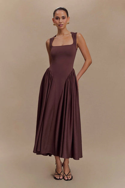 Celeste | Brown Midi Dress