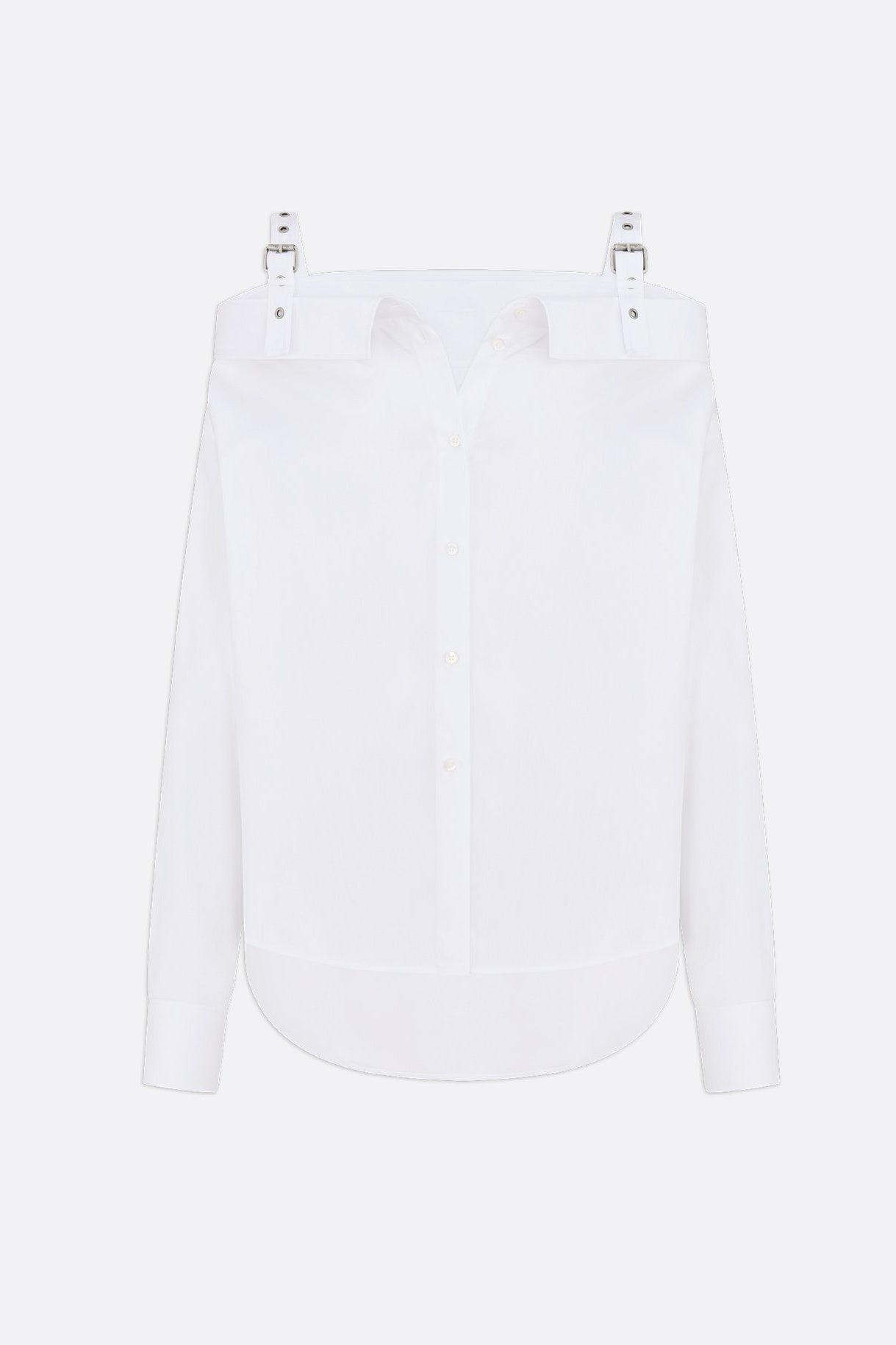 Charlize Off Shoulder Buckle Shirt - White