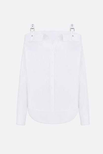Charlize Off Shoulder Buckle Shirt - White