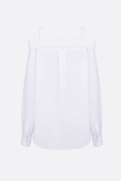 Charlize Off Shoulder Buckle Shirt - White