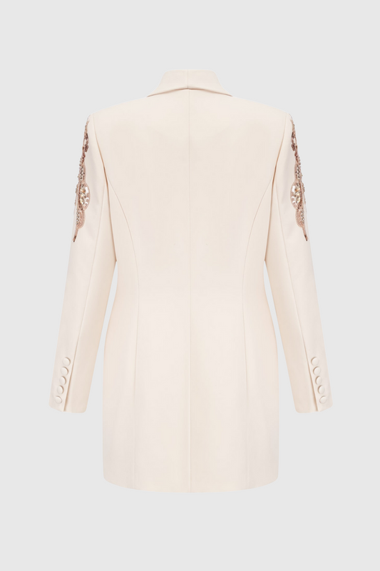 Charnita Sequin Embellished Blazer Dress - Beige