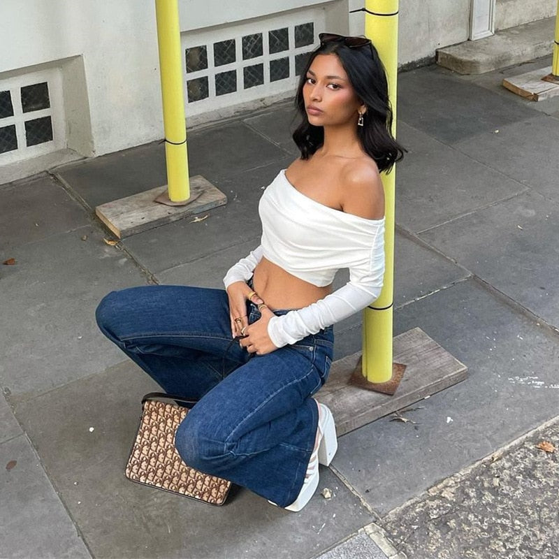 DressBetty - Off Shoulder Slim Fit Crop Top