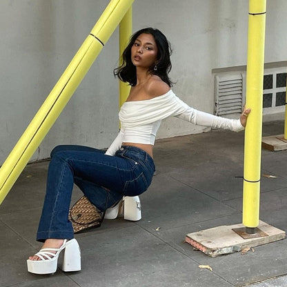 DressBetty - Off Shoulder Slim Fit Crop Top