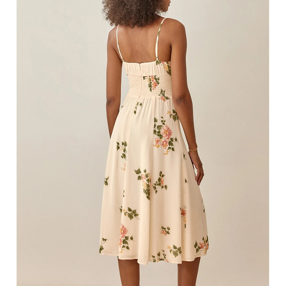 DressBetty - Women Summer Smocked Elastic Waist Tie Neck Sleeveless Spaghetti Strap Beach Dress