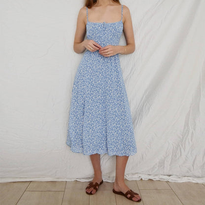 DressBetty - Women Summer Smocked Elastic Waist Tie Neck Sleeveless Spaghetti Strap Beach Dress