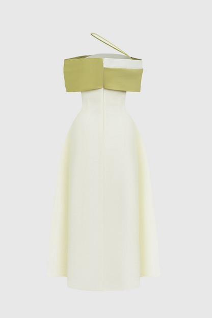 Cicek Floral Appliqué Off Shoulder Midi Dress
