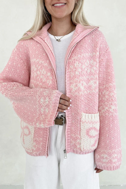 Claire Bow Zip Up Cardigan