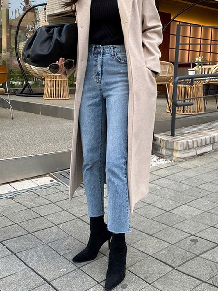 DressBetty - High Waist Ankle Length Straight Pants Slim Fit Washed Female Denim Trousers Boyfriend Girl Jean