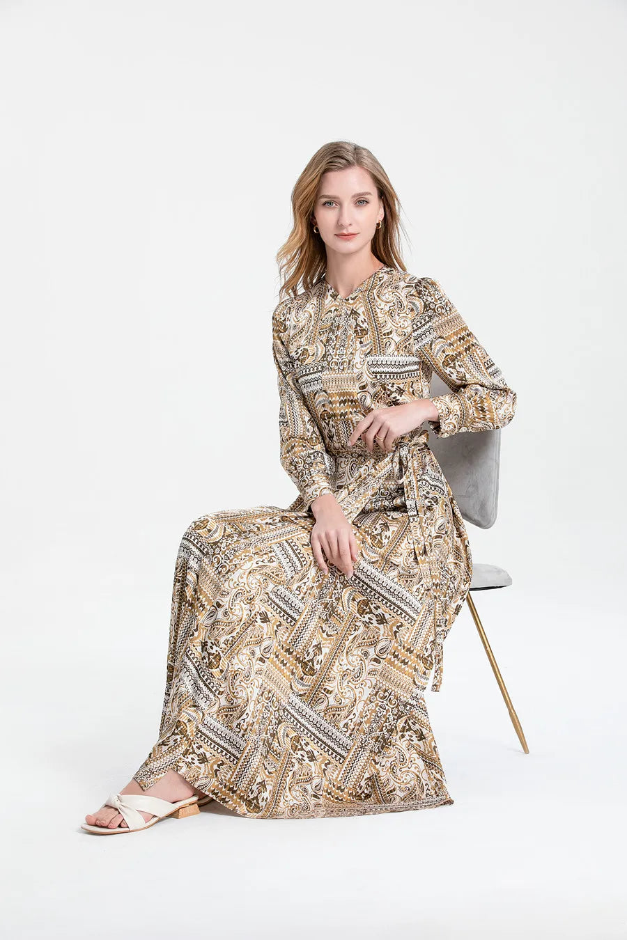 DressBetty - 2024 Summer Clearance Sale Printed Acetate Satin Fabric Long Dress Maxi Dress