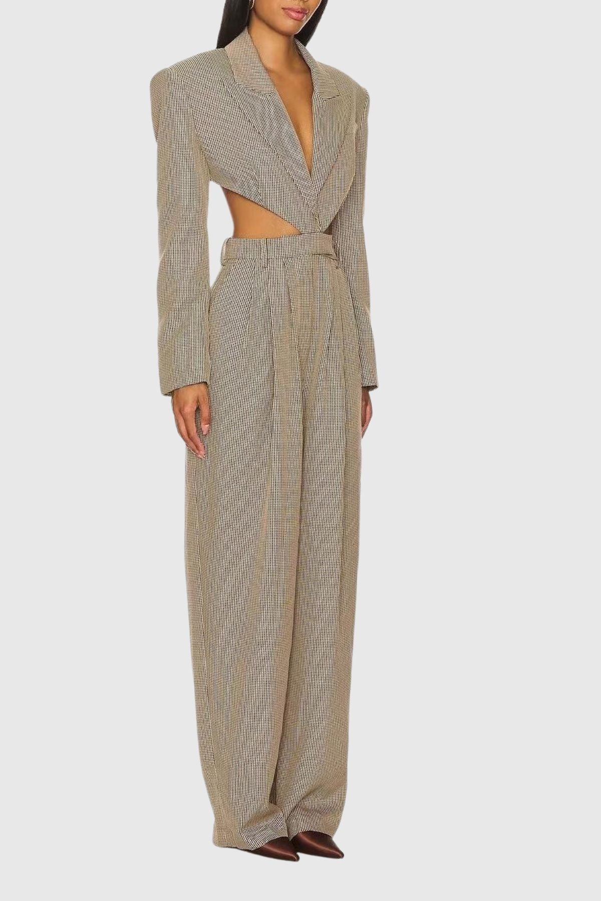 Cordia Houndstooth Belted Cutout Jumpsuit