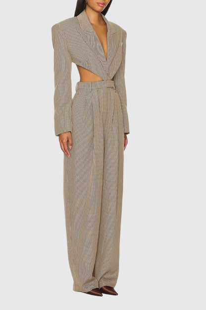 Cordia Houndstooth Belted Cutout Jumpsuit