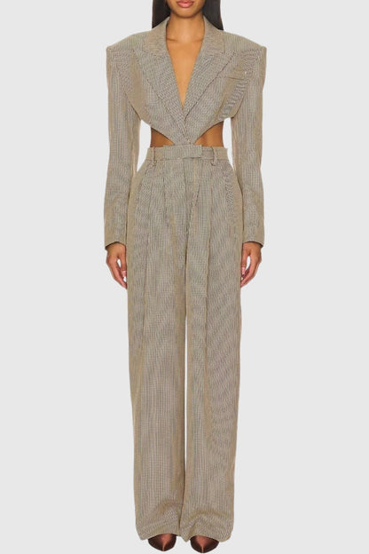 Cordia Houndstooth Belted Cutout Jumpsuit