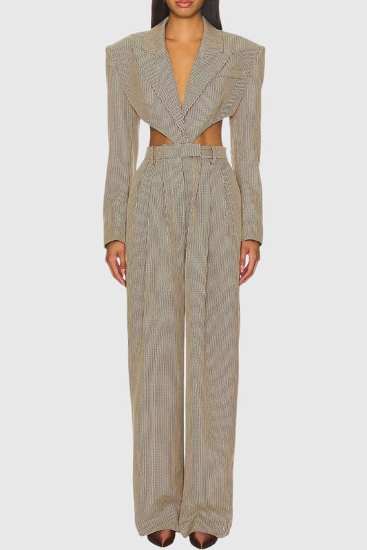 Cordia Houndstooth Belted Cutout Jumpsuit