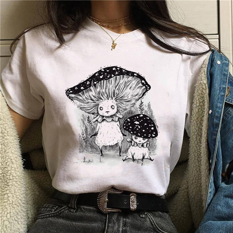 DressBetty - Cute Cartoon Cat Mushroom Print Women T Shirt
