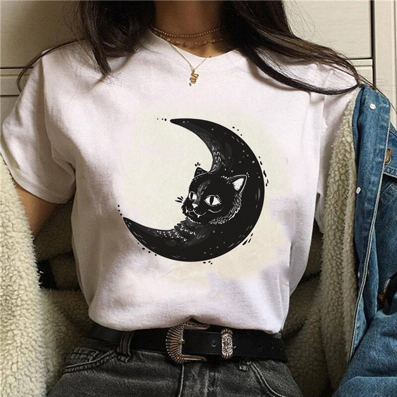 DressBetty - Cute Cartoon Cat Mushroom Print Women T Shirt