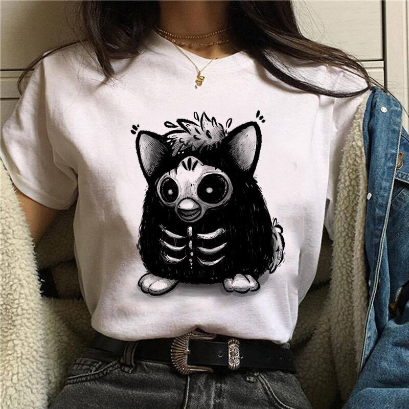 DressBetty - Cute Cartoon Cat Mushroom Print Women T Shirt