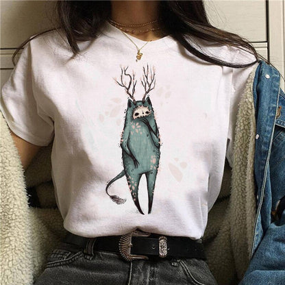 DressBetty - Cute Cartoon Cat Mushroom Print Women T Shirt