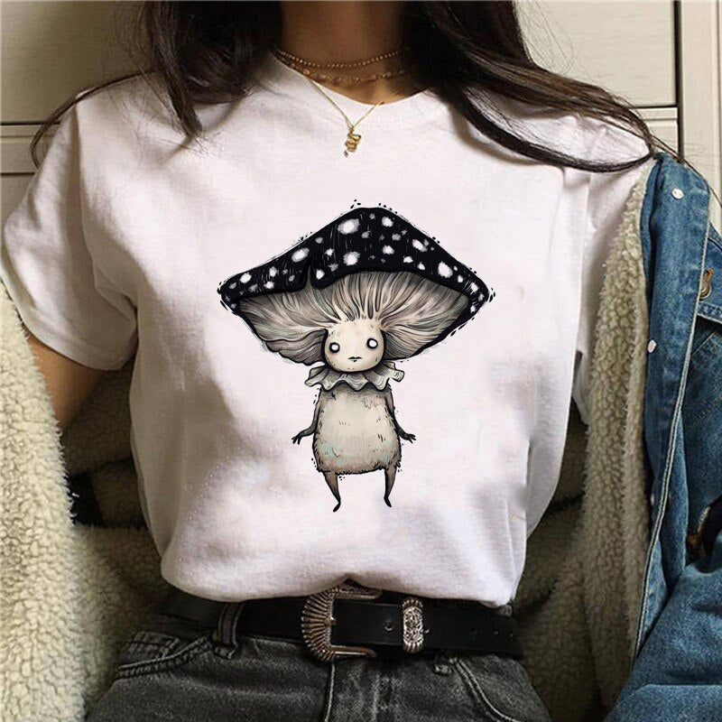 DressBetty - Cute Cartoon Cat Mushroom Print Women T Shirt
