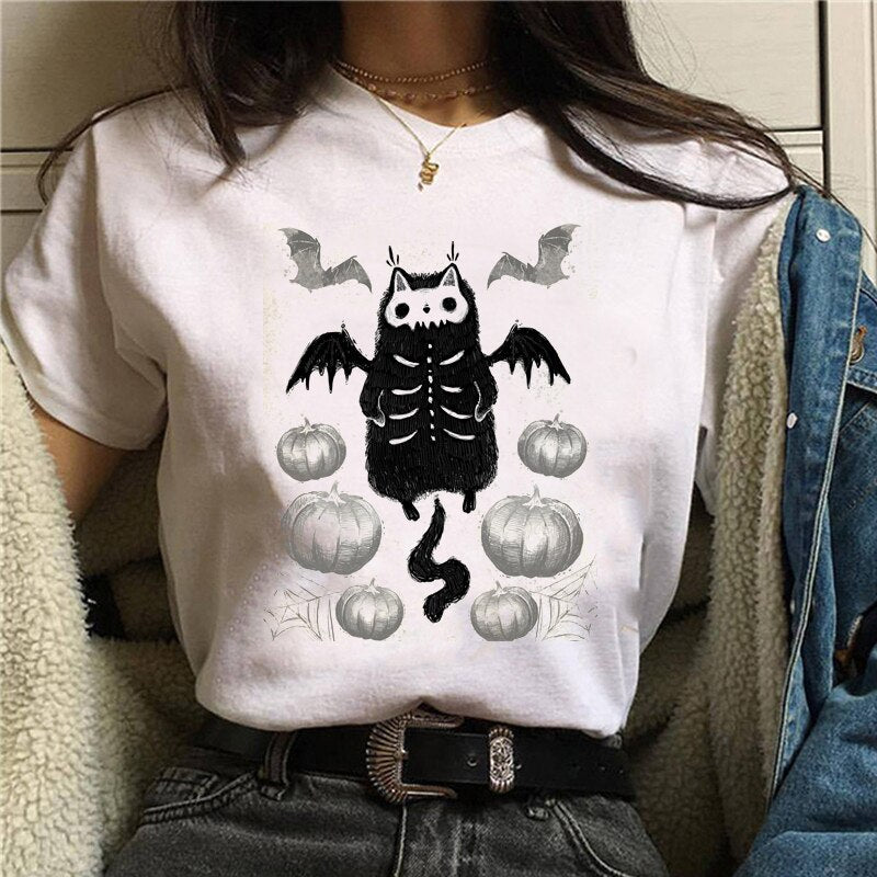 DressBetty - Cute Cartoon Cat Mushroom Print Women T Shirt