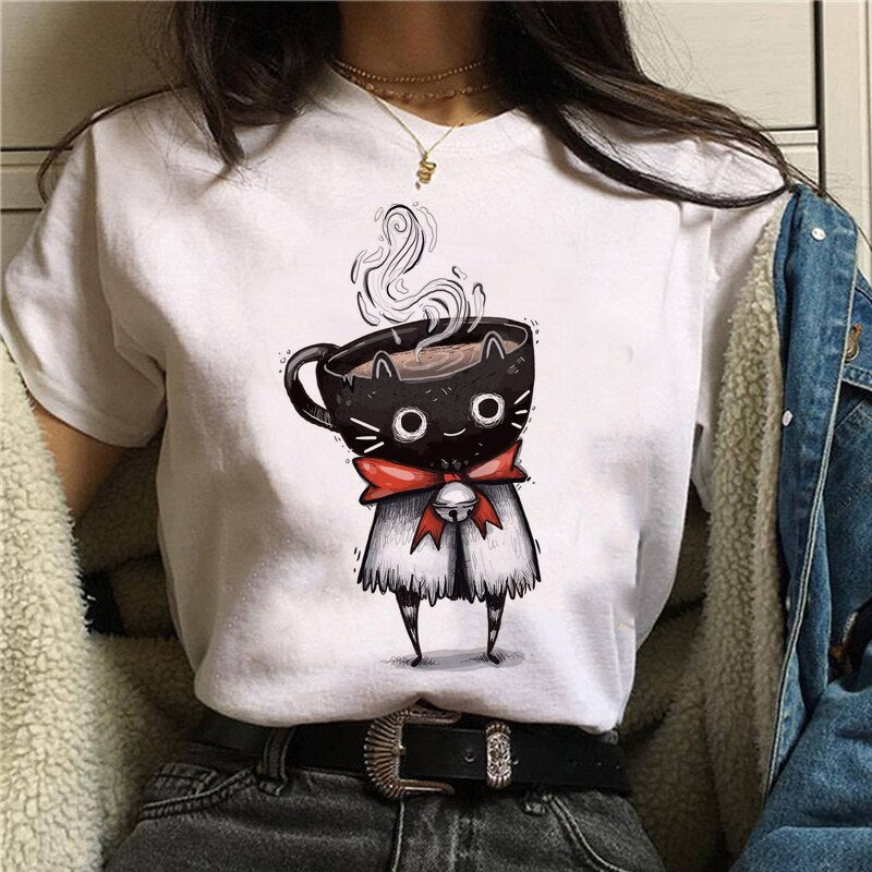 DressBetty - Cute Cartoon Cat Mushroom Print Women T Shirt