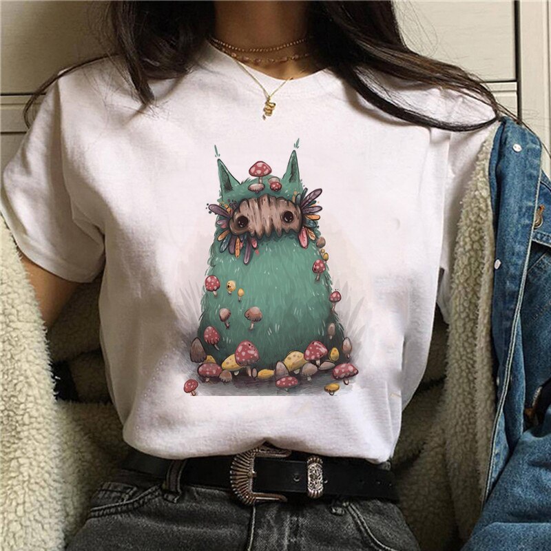 DressBetty - Cute Cartoon Cat Mushroom Print Women T Shirt